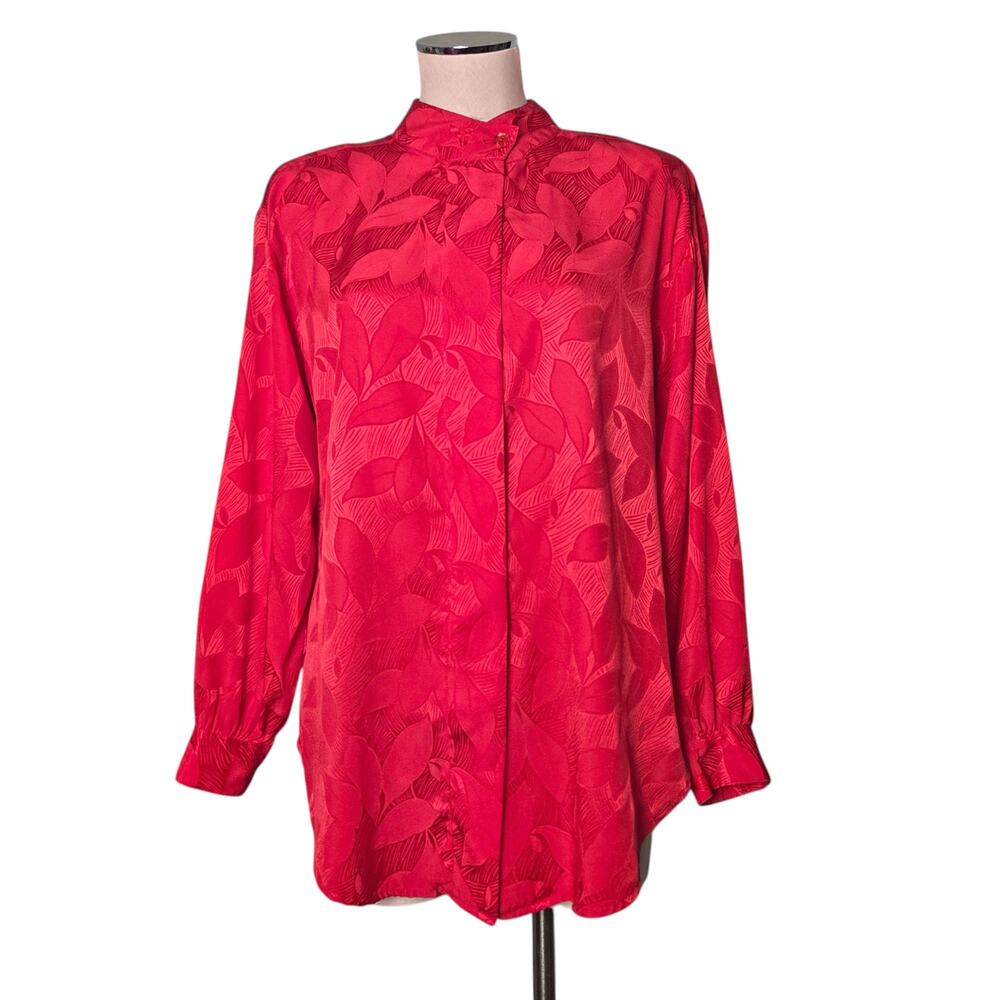 Vintage LADY ARROW Red Embossed Long Sleeve Blouse Shirt L